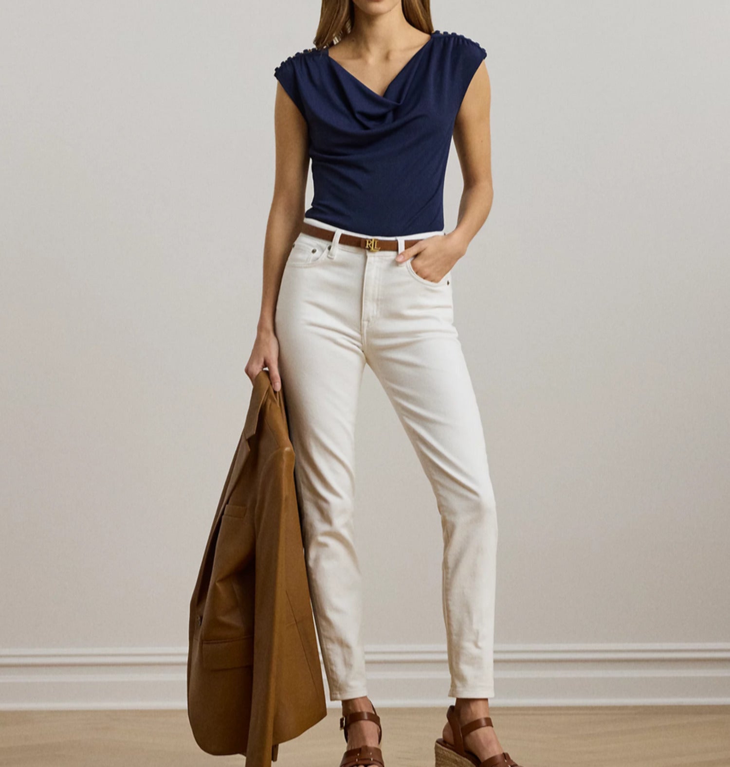 Lauren Ralph Lauren Womens Cowl Neck Sleeveless Blouse Blue Size M