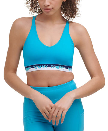 Tommy Hilfiger Sport Strappy Logo Low Impact Sports Bra Blue Size L MSRP $40