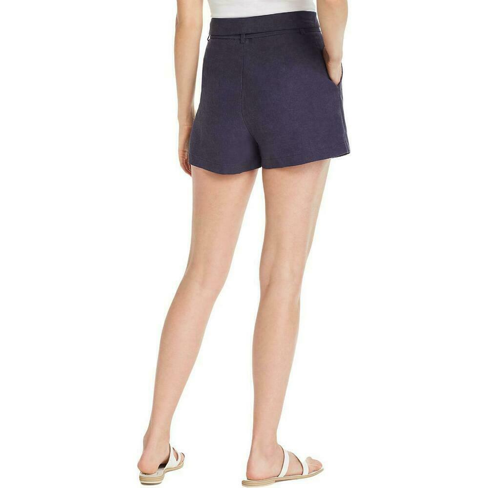 Aqua Womens Linen Blend High Rise Shorts Navy Blue Size XS MSRP$58