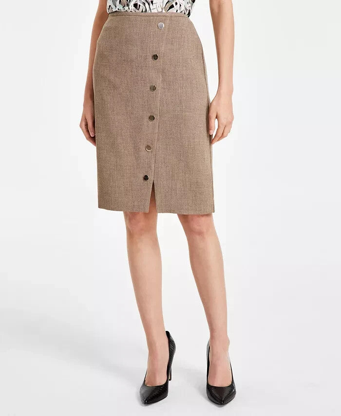 Kasper Womens Snap-Detail Skirt Cypress Grey Brown Size 12 MSRP $79