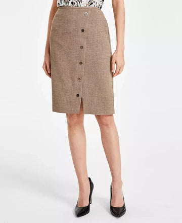 Kasper Womens Snap-Detail Skirt Cypress Grey Brown Size 12 MSRP $79
