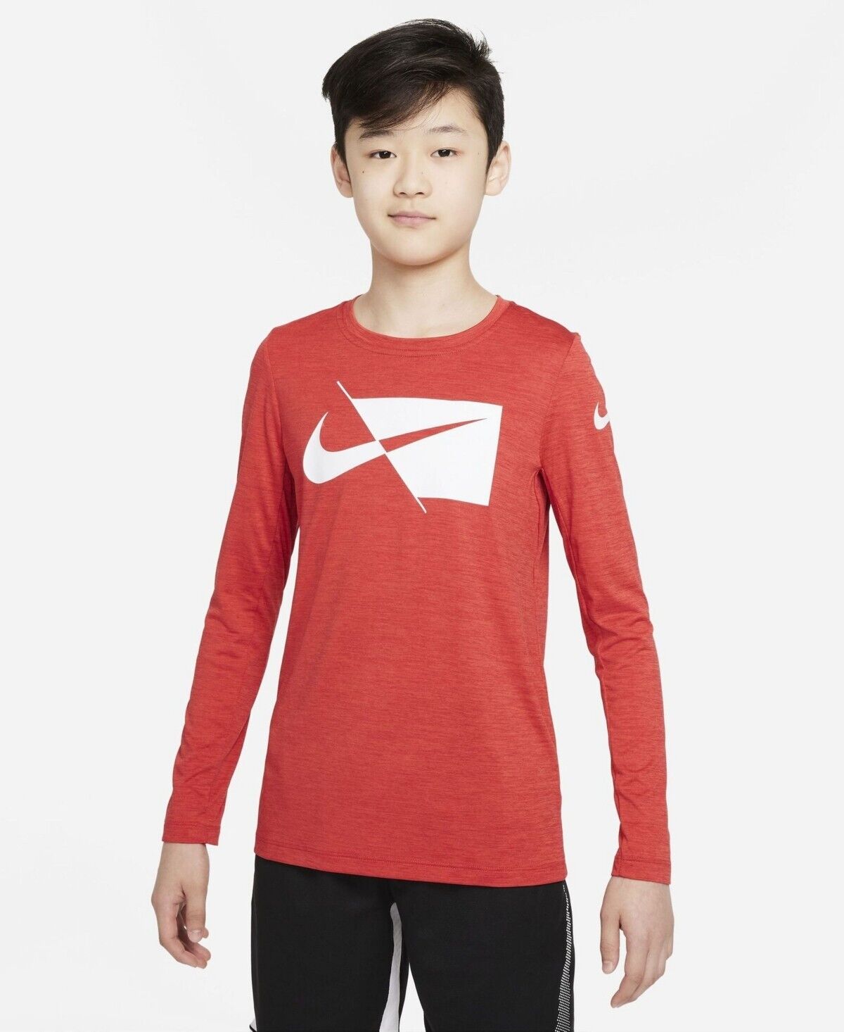 Nike Big Boys Dri-Fit Training T-shirt Red Long Sleeve T-Shirt Size L