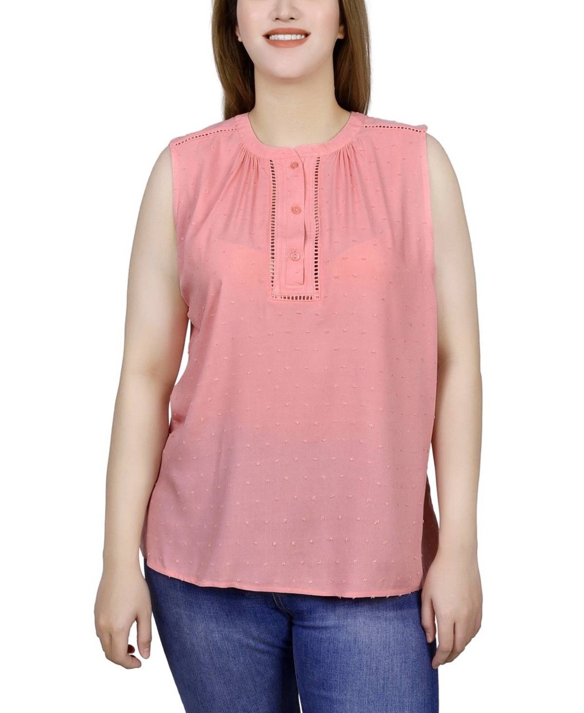 NY Collection Petite Sleeveless Swiss Dot Blouse Top Pink Size PM