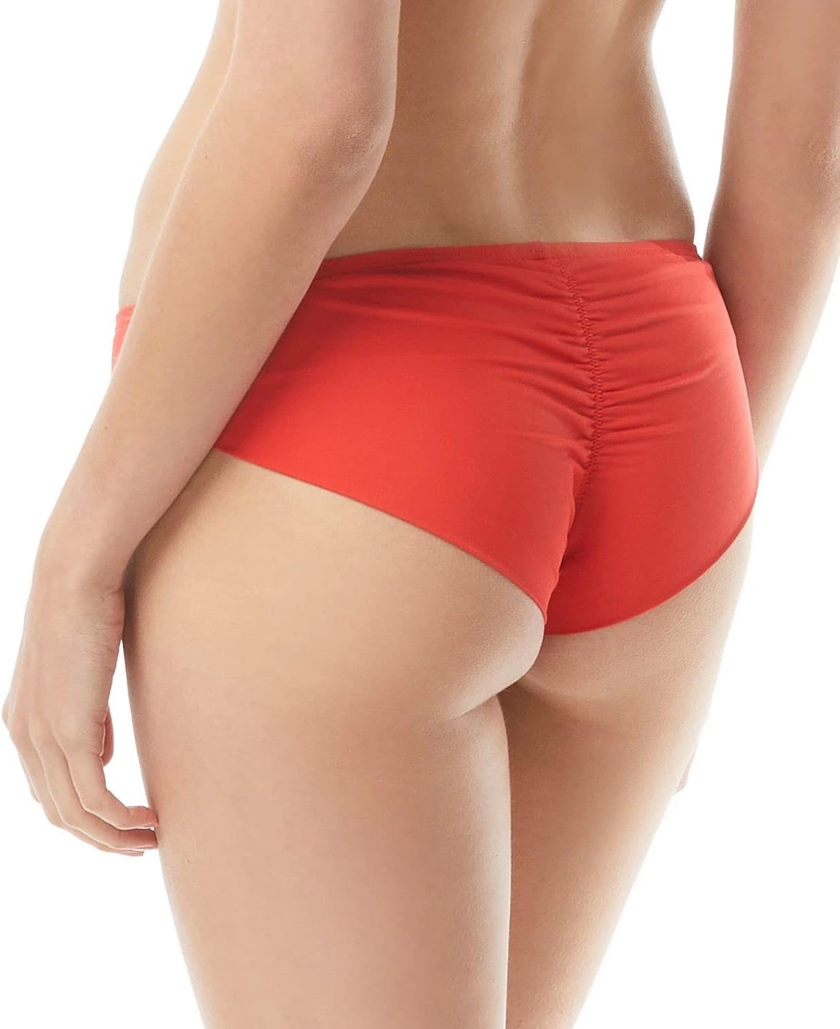 Vince Camuto Shirred Smooth FIT Cheeky Bikini Bottom, Poppy 670, Orange Size L