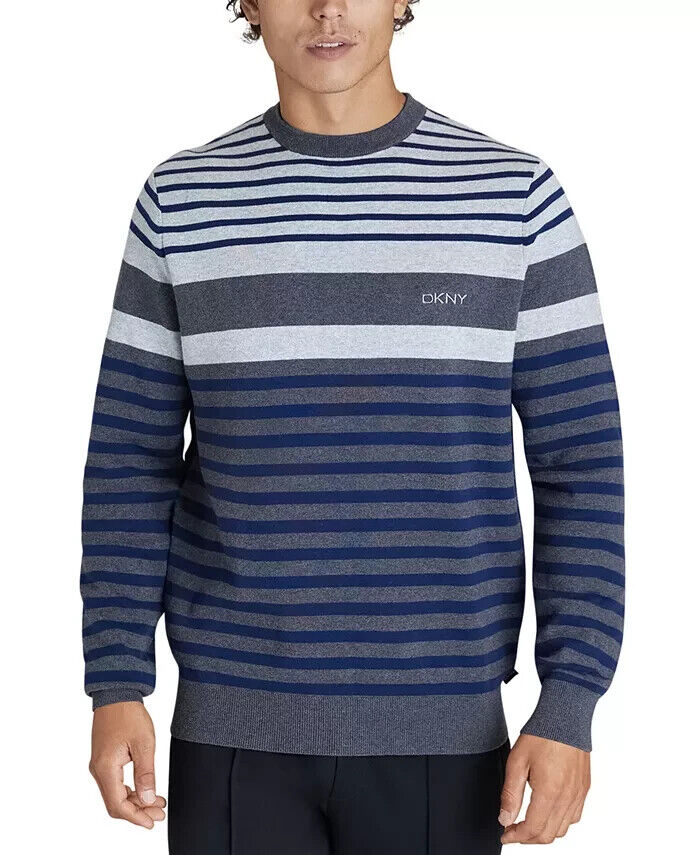 Dkny Men's Stripe Sweater Navy Gray Size XL MSRP $90