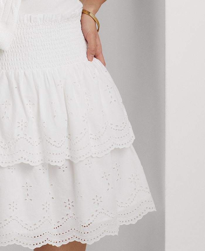 Ralph Lauren Eyelet-Embroidered Cotton Miniskirt White Size 14