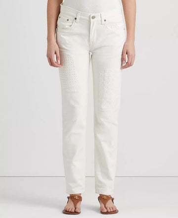 Lauren Ralph Lauren Womens Eyelet-Patchwork Relax White Pants Size 16 MSRP $195