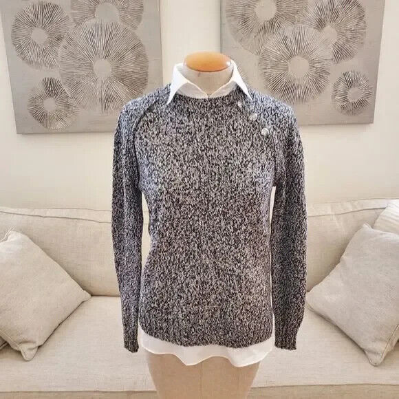 Lauren Ralph Lauren Womens Layered Cotton-Blend Sweater Black/Cream Size M