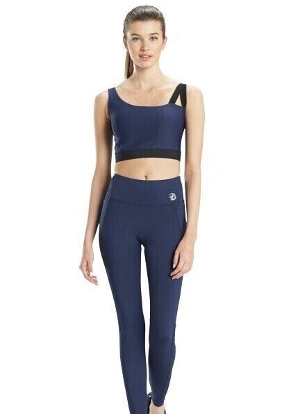 Josie Natori Womens Solstice Asymmetrical Cropped Top Navy blue Size L MSRP $52