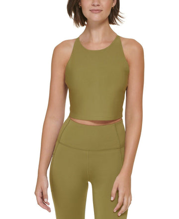 Calvin Klein Women's Low-Impact High-Neck Crop Top Olive Green Size XL MSRP $60