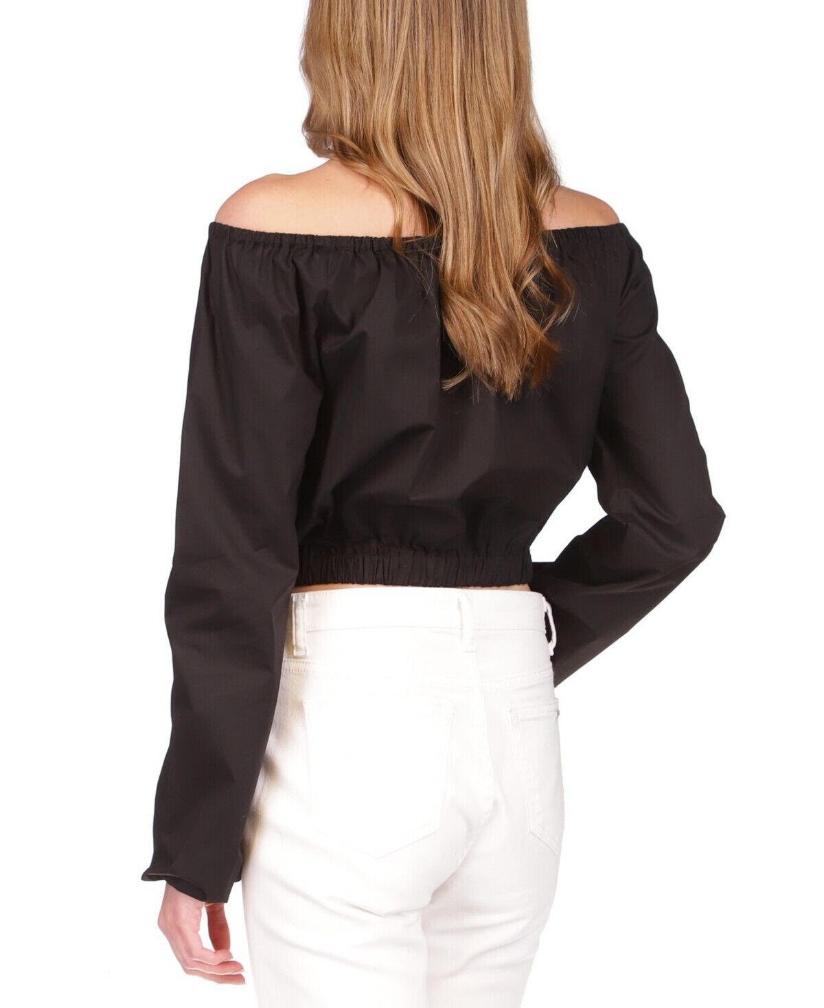 Michael Kors Women's Poplin Off-The-Shoulder Top Black Size L MSRP $140