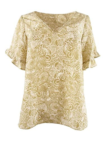MICHAEL Michael Kors Women's Paisley-Print Ruffled Top (Size S, Beige Khaki)