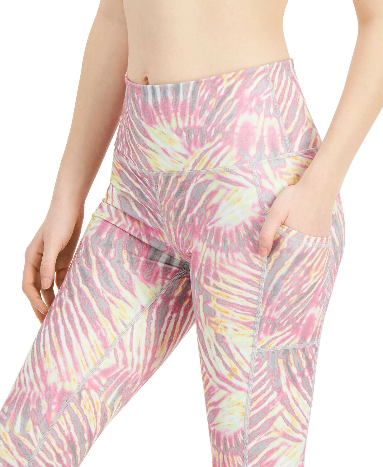 Ideology Tropical-Print Pocket Cropped Leggings Womens pink Size L MSRP $40