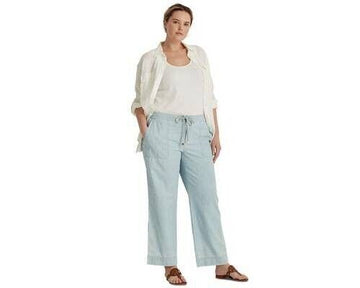 LAUREN RALPH LAUREN Drawcord-Waist Pants Blue Plus Size 14W MSRP $110