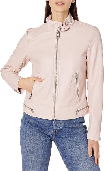 Levi's Women's Faux Leather Motocross Racer Jacket Light Pink Size M MSRP $120