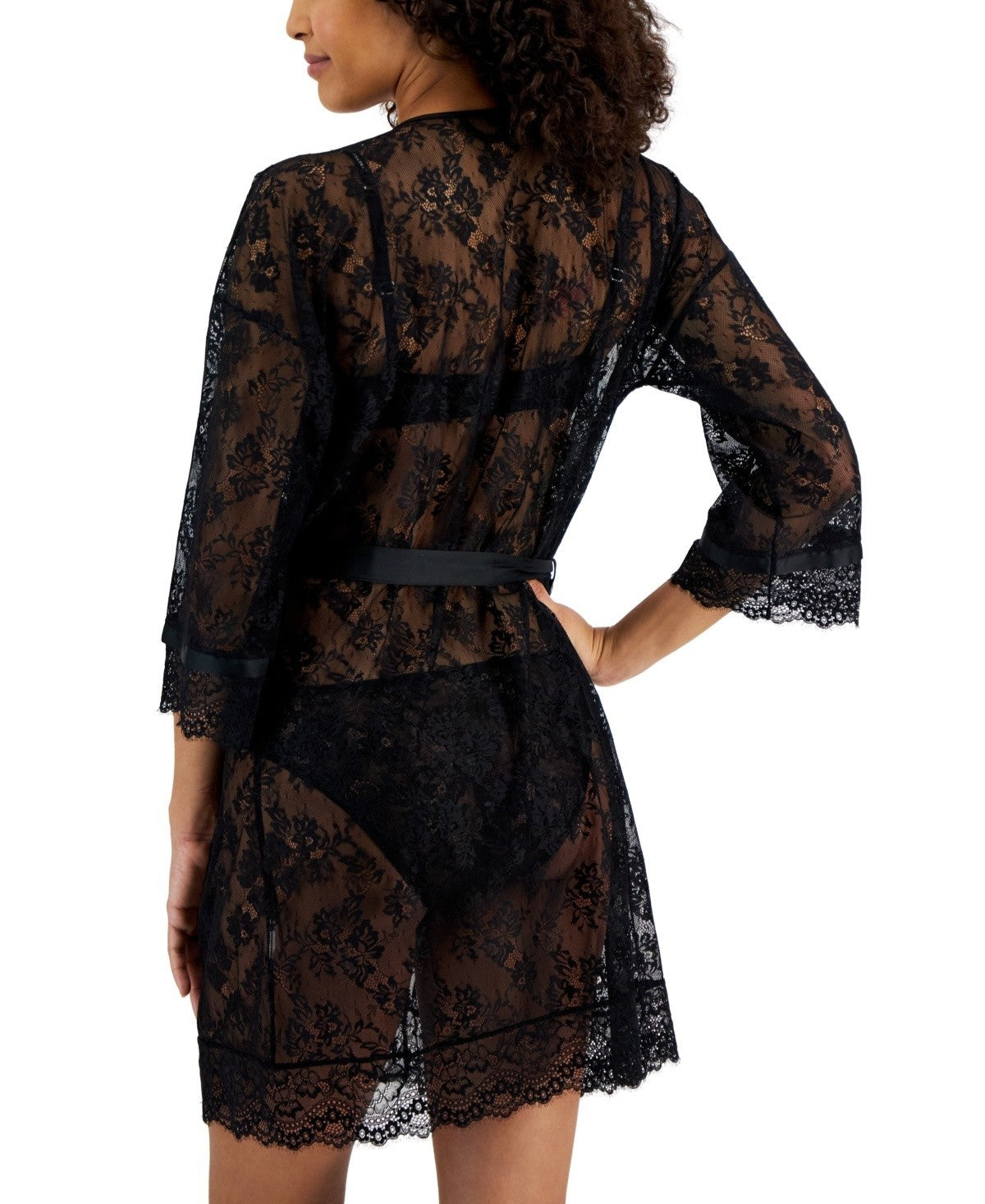 I.N.C. Women's Embellished Lace Robe Black Size XL MSRP $65