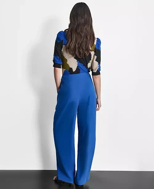 DKNY Women's Tie-Front Pleated Wide-Leg Pants Blue Size 12 MSRP $99