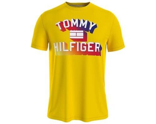 Tommy Hilfiger Men's Bold Hilfiger Logo Short Sleeve T-Shirt Yellow Size L