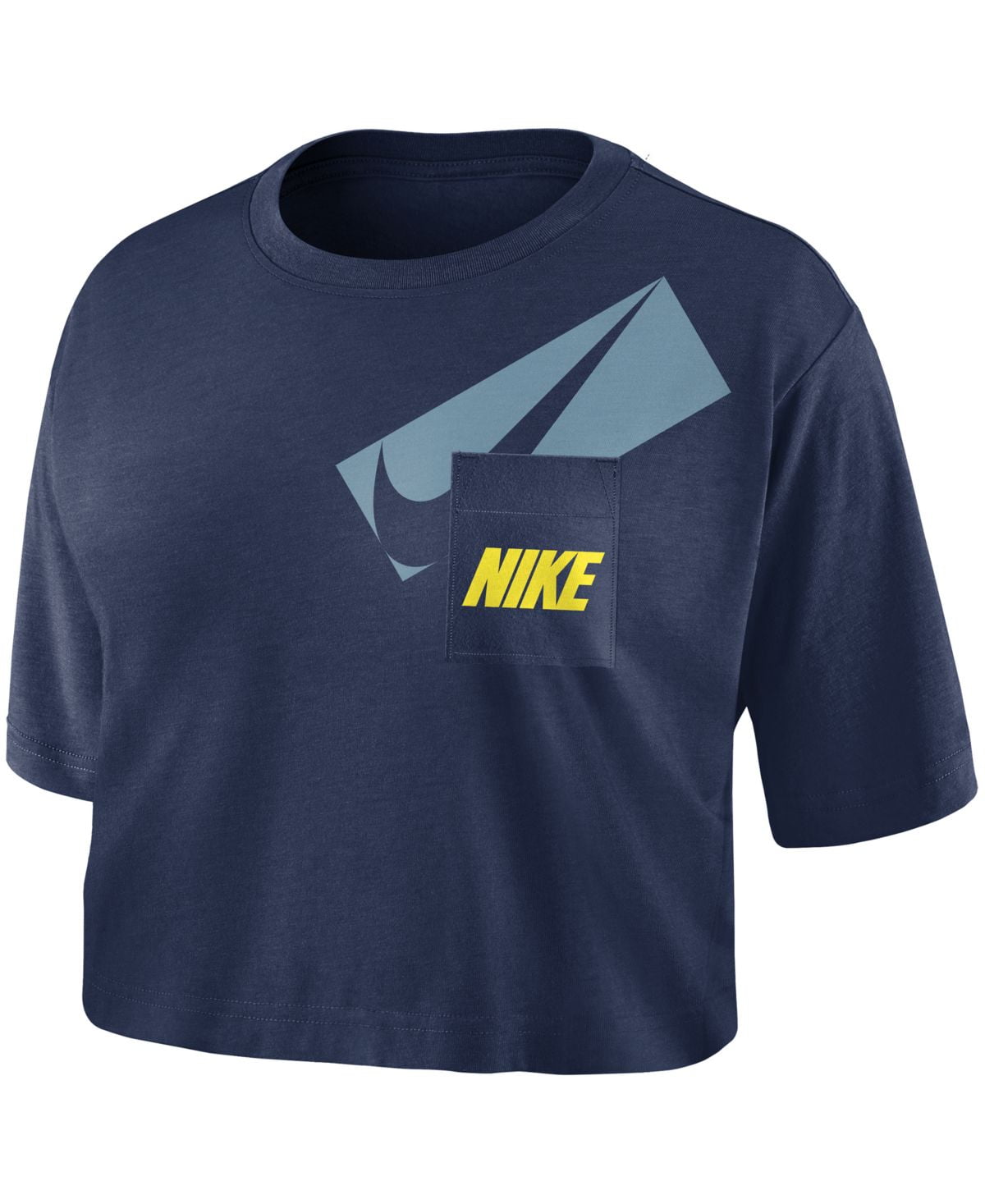 Nike Womens Logo Pocket Crop Top,Midnight Navy Blue white,Size M