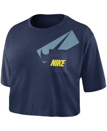 Nike Womens Logo Pocket Crop Top,Midnight Navy Blue white,Size M