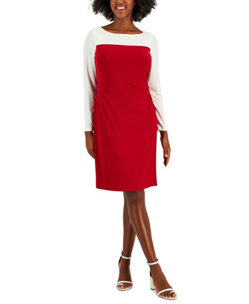 Kasper Ginger Colorblocked Midi Shift Dress Red Ivory Size M MSRP $89