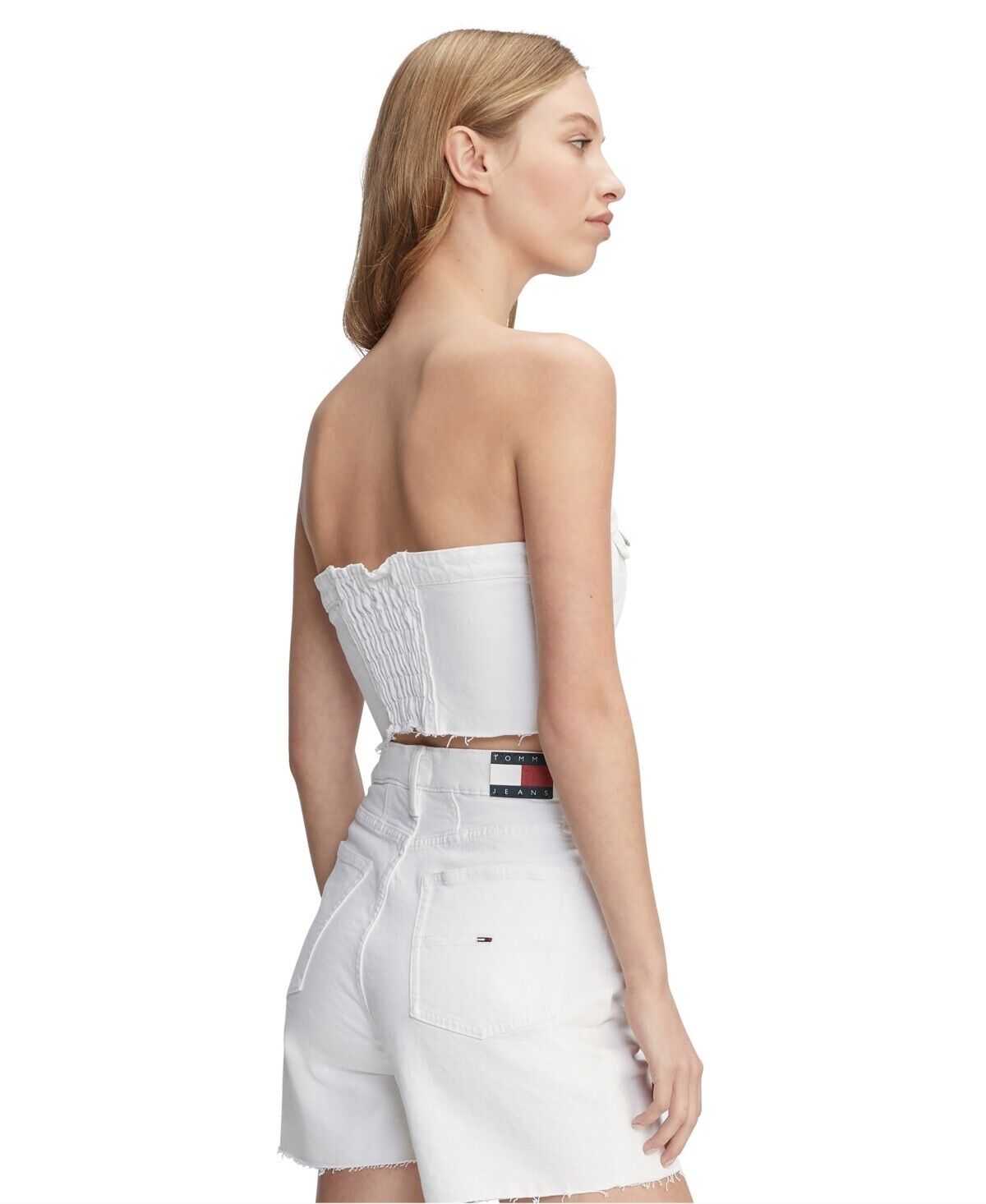 Tommy Jeans Women's Denim Bustier Top WHITE DENIM Size XL MSRP $70