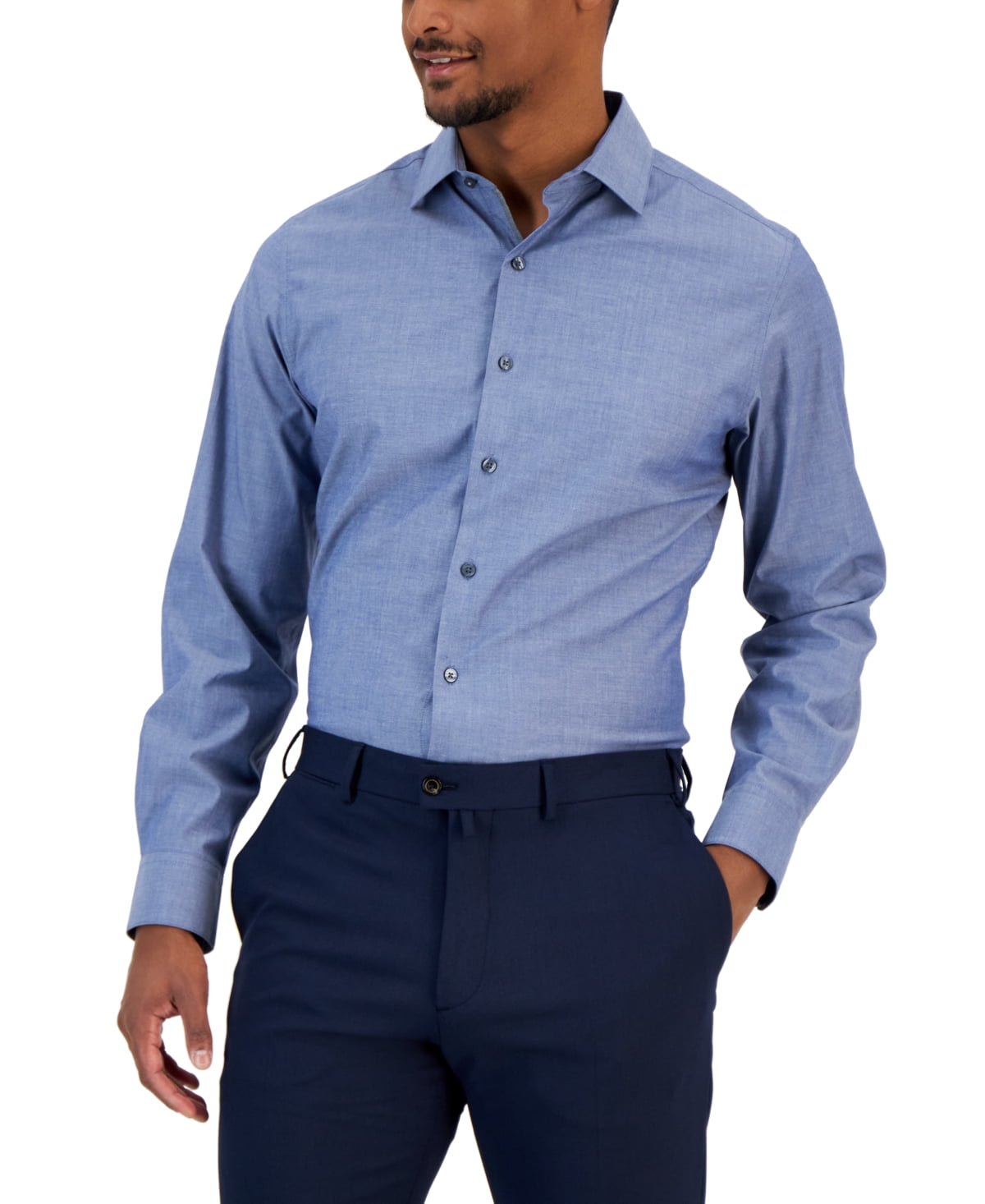 Bar Iii Men Slim fit Dress Shirt Large 16-16.5 Long Sleeve Blue Solid