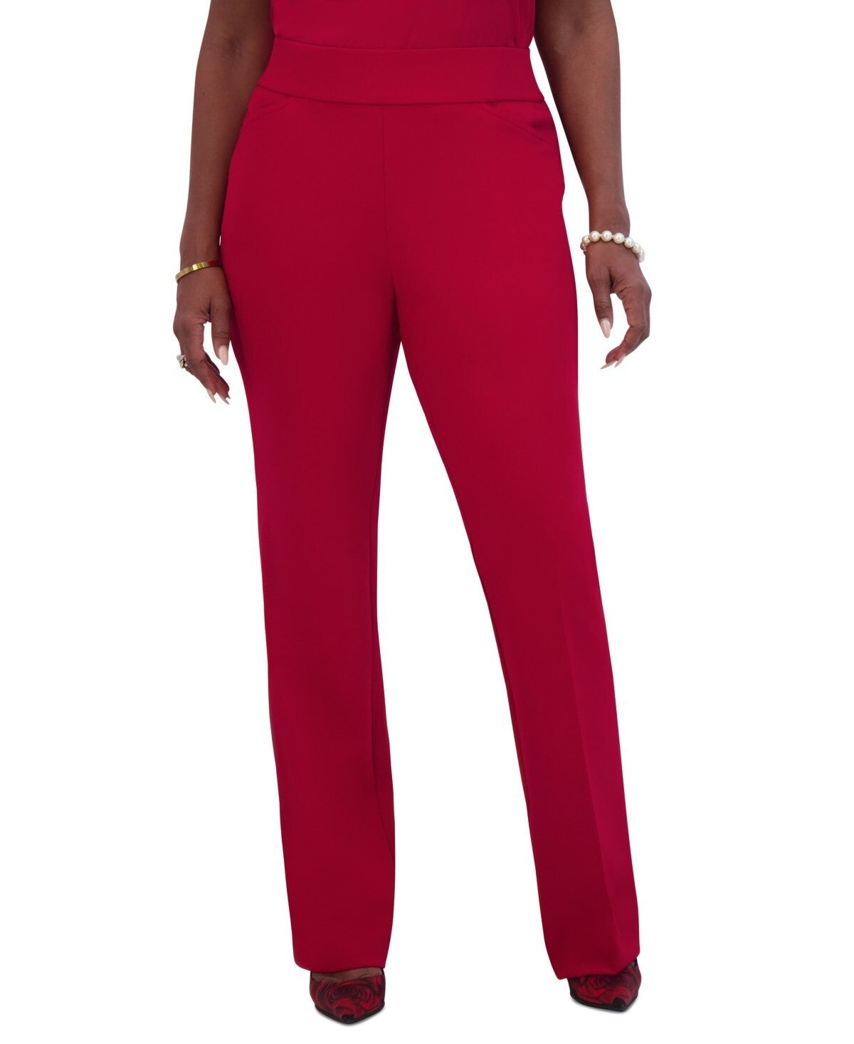 Kasper Women's High-Rise Pull-On Flare Pants RED Size M MSRP $79