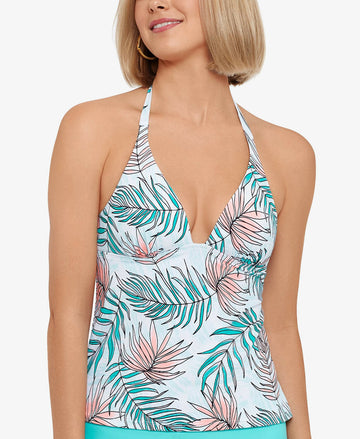 Salt + Cove Calm Palm Printed Halter Tankini Top Womens Blue Size M MSRP $30