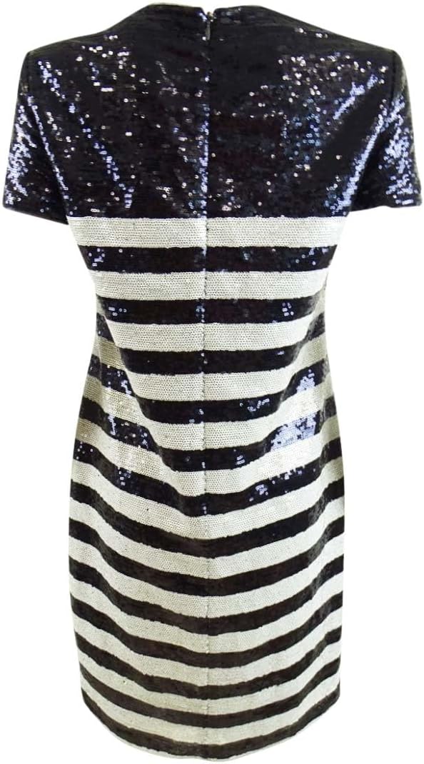 Lauren Ralph Lauren Women's Striped Sequined Cocktail Dress Size 12, Navy Cream