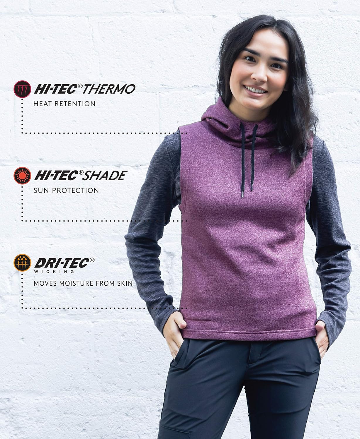 HI-TEC Women's Tarheel Hooded Cold Weather Active Vest, Blackened Pearl, X-Large