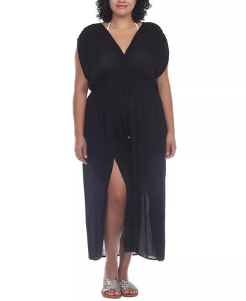 Raviya BLACK Plus Size Front Slit Cover-up Maxi Dress, US Size 1X