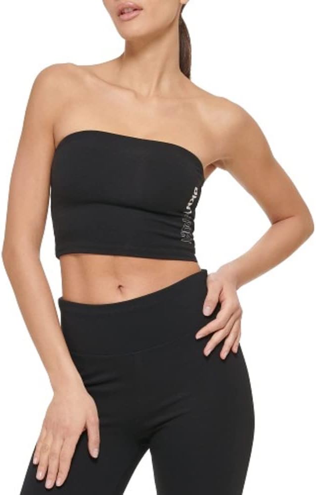 DKNY Women's Sport Sleeveless Tube Logo Top, BLK/WHT, Small