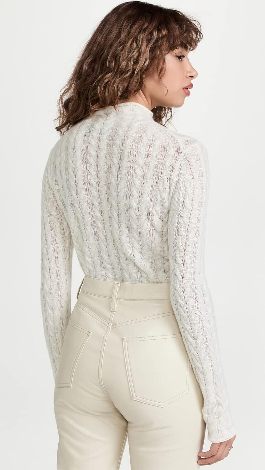 Theory Women's Cable Mock Neck Cashmere Sweater, Ivory, Off White, Size L $295