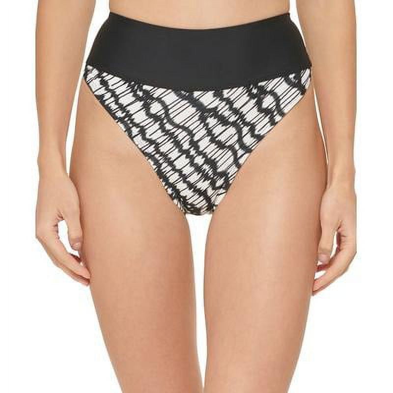DKNY Women's Printed High Waist Bikini Bottoms Swimsuit Black Size XL