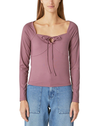 Lucky Brand Women's Ribbed Keyhole-Cutout Long-Sleeve Top Dull Pink Size M $60