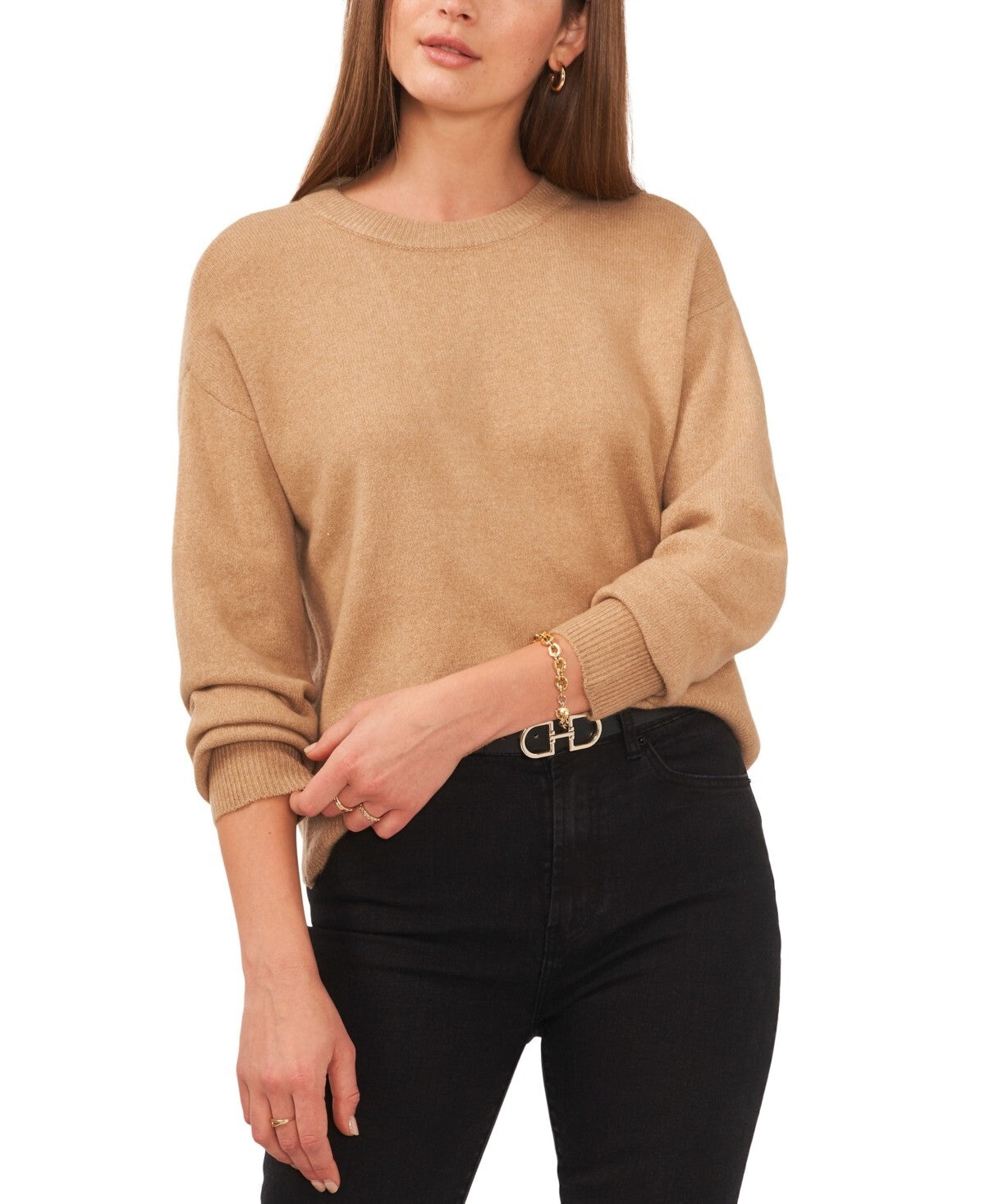 1.STATE Women's Long Sleeve Cozy Wrap Back Sweater LIGHT BROWN Size S MSRP $89