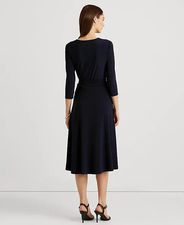 Lauren Ralph Lauren Surplice Jersey Dress Black Size 16 MSRP $125