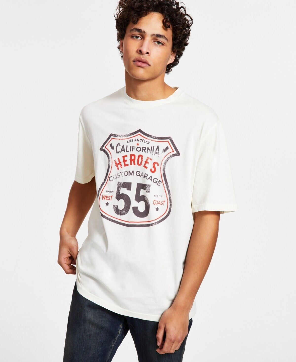 HEROES MOTORS Men's 55 Graphic T-Shirt Ivory Size L