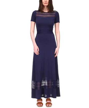 MICHAEL MICHAEL KORS Sheer-Stripe Maxi Dress Navy Blue Size XS MSRP $125