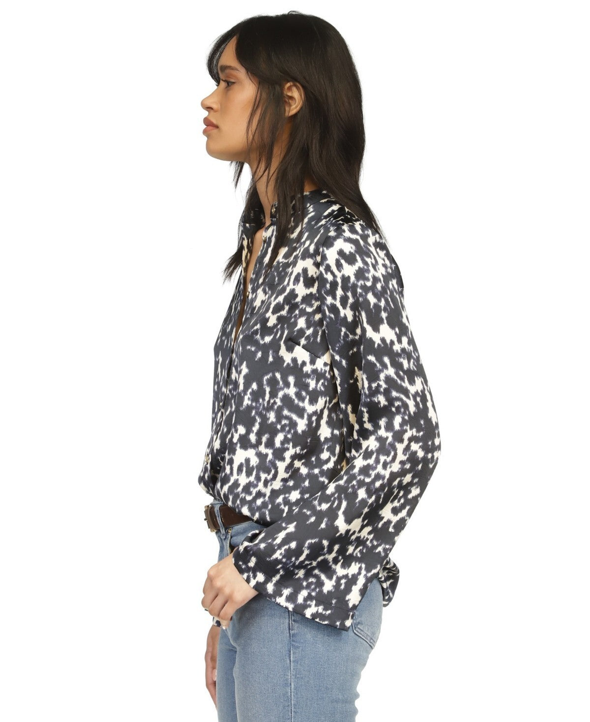 Michael Kors Women's Printed Button-Front Flare-Sleeve Top Navy Size XS MSRP$110