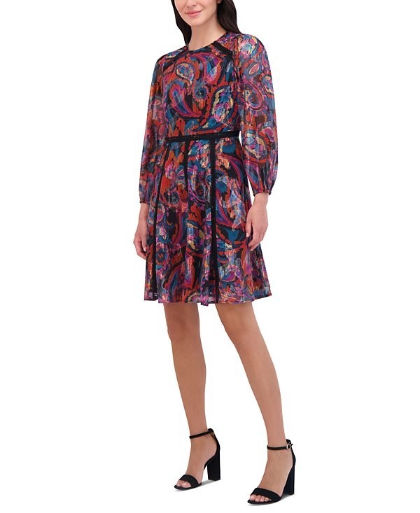 Vince Camuto Metallic Chiffon Fit & Flare Dress Size 12 SALE $168