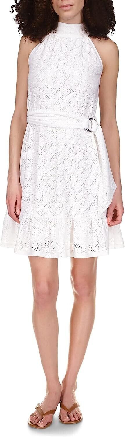 MICHAEL KORS Women's Eyelet Mock-Neck Mini Dress White Size XL MSRP $140
