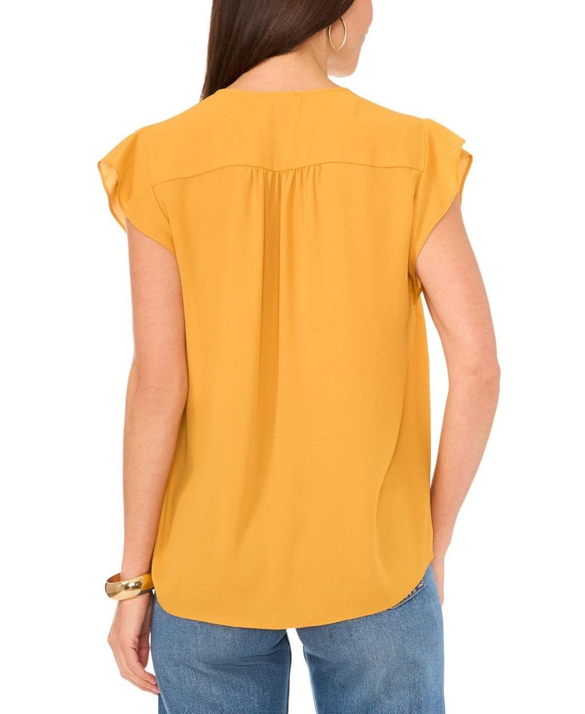 Vince Camuto Women's V-Neck Flutter Short Sleeve Top Yellow Size XL