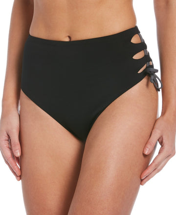 Nike Lace-Up High-Waist Bikini Bottoms Women's Swimsuit Black Sz S BIG SALE $48