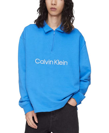 Calvin Klein Men's Relaxed Fit Terry Long Sleeve Polo Shirt Blue, Size M