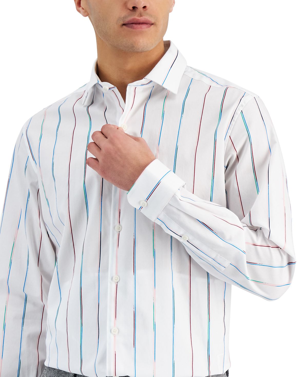 Bar III Men's Slim Fit Painted Stripe Dress Shirt White Size XL MSRP $65