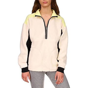 Sanctuary Womens Fireside Shearling Colorblock 3/4 Zip Pullover White Size XXS