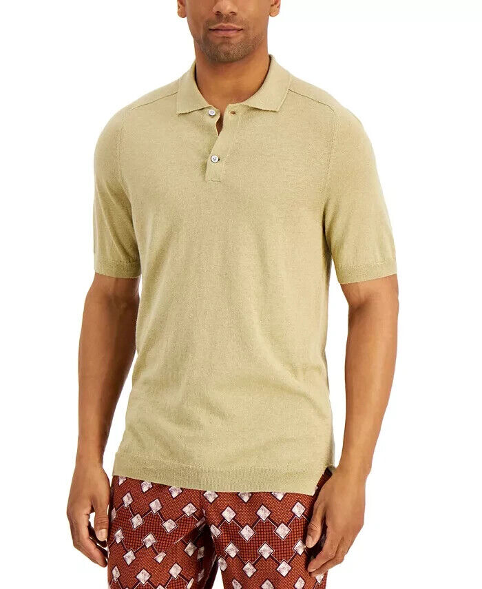 Tasso Elba Men's Sweater-Knit Linen Polo Shirt khaki Combo dark Beige Size XXL