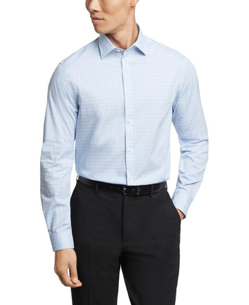 Michael Kors Comfort Stretch Check Dress Shirt Blue Size 18.5x36/37 MSRP $90